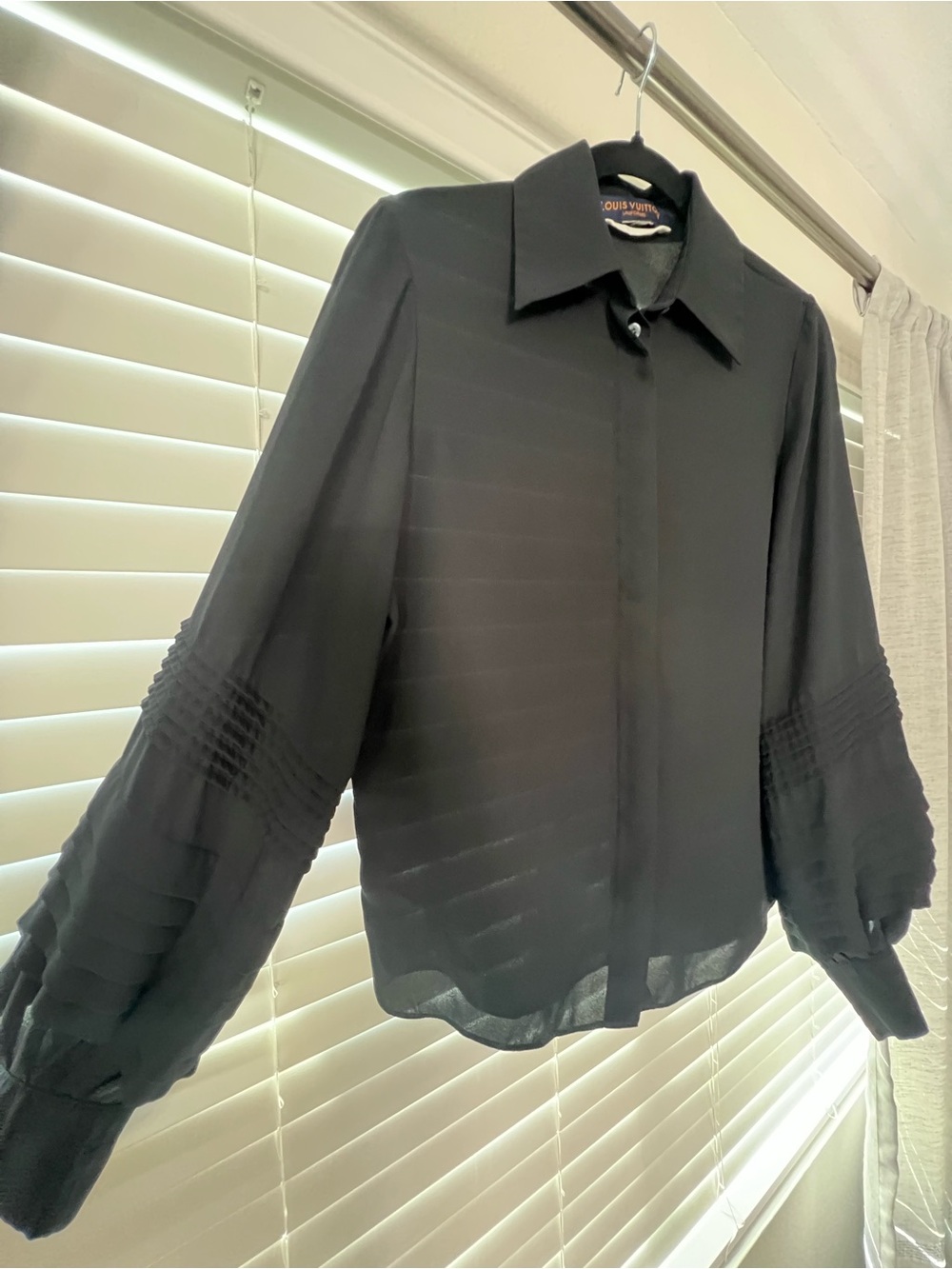 Louis Vuitton Uniforms Pleated Statement Sleeve Black Button Down Blouse.Size 34